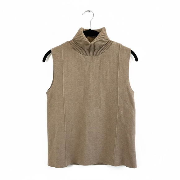 Zara Sweaters - Zara Tan Ribbed Knit Turtleneck Sleeveless Sweater Vest Women’s SM
